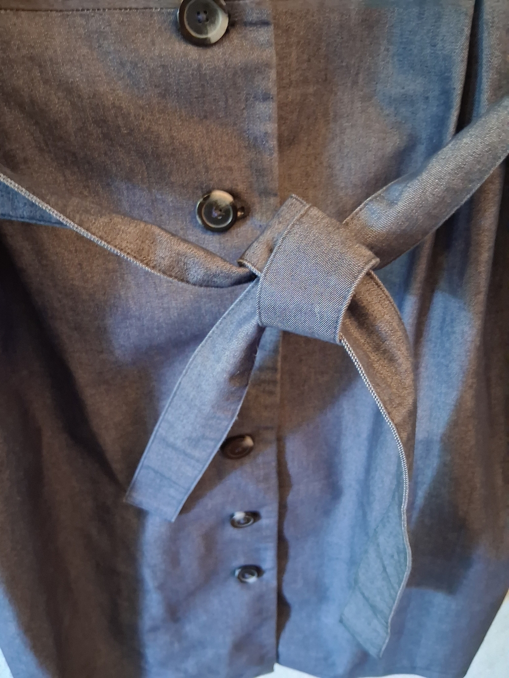 Liz Claiborne Dark Denim Button-Front V-Neck Cotton Blend Midi Dress - Picture 6 of 8